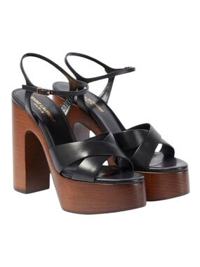Saint Laurent Womens Bianca Platform Sandals Black Leather US 10.5